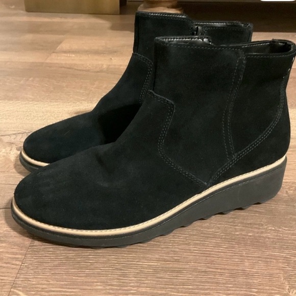 Shoes - Clark’s Sharon Black Suede Ankle Boots 8